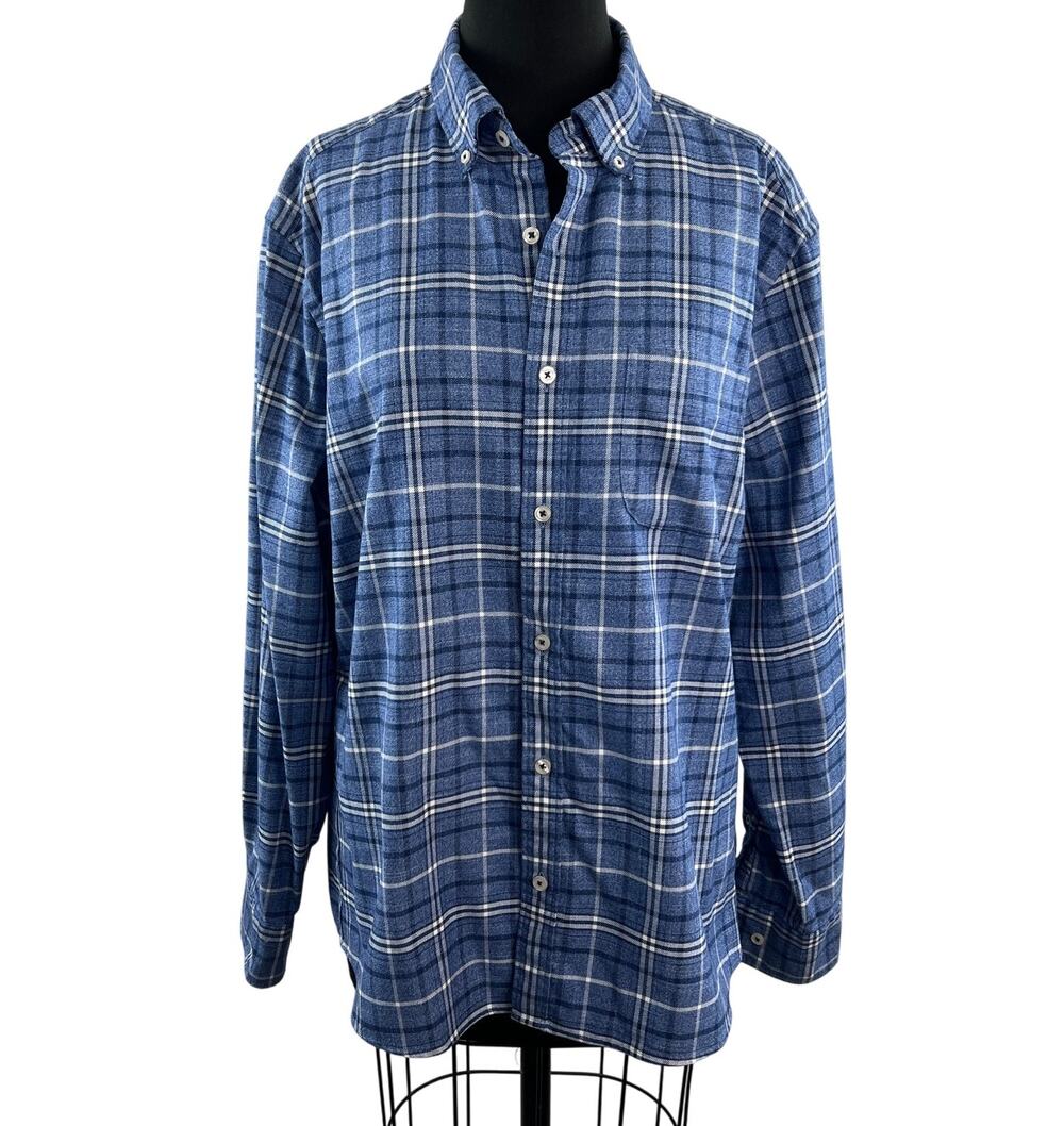 Charles Tyrwhitt Blue White Men Flannel Shirt Cotton Plaid Slim Fit Size Large L
